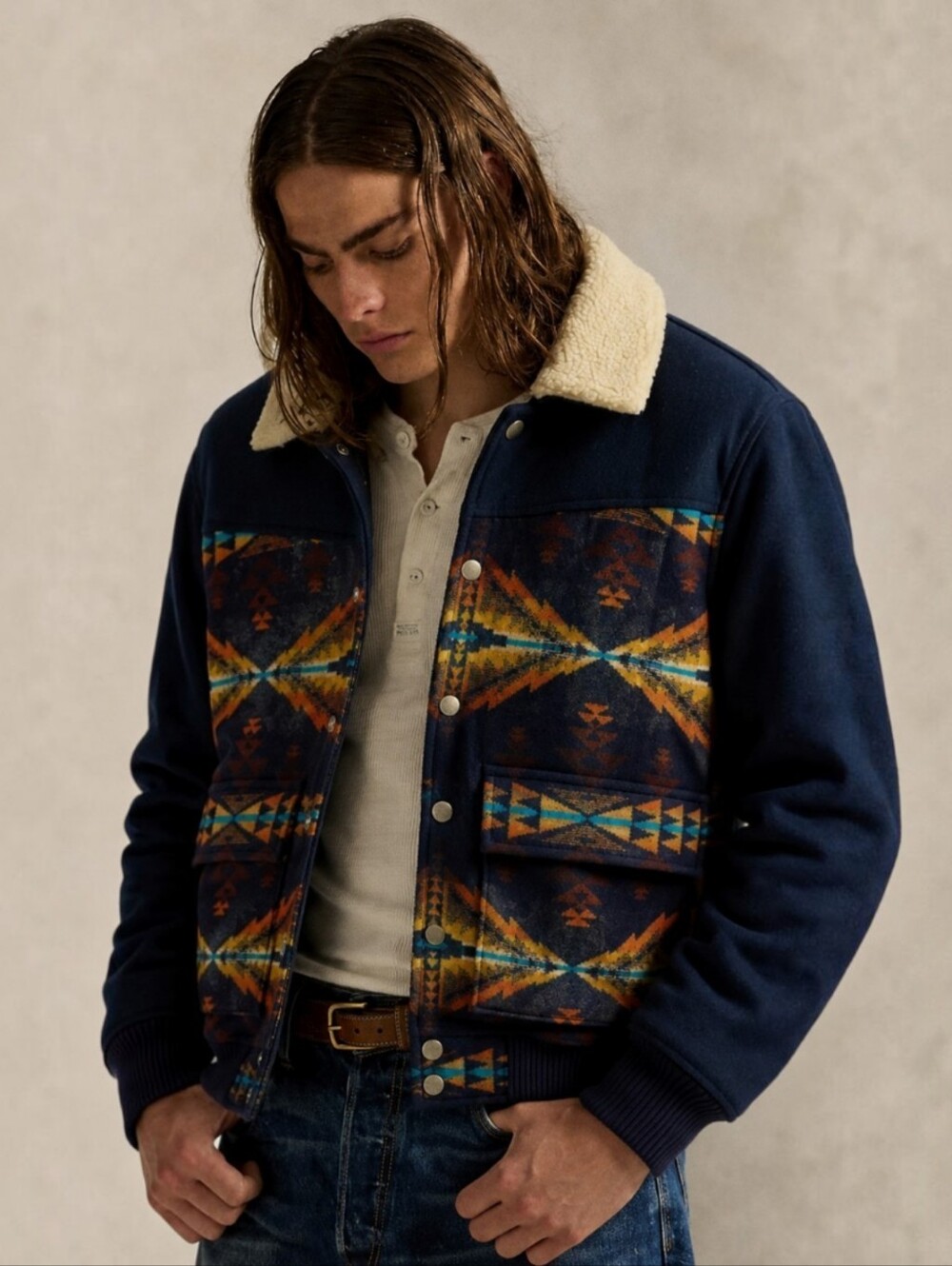 Pendleton Aztec Print Jacksonville Wool Coat with Removable Sherpa Collar Sz Sm